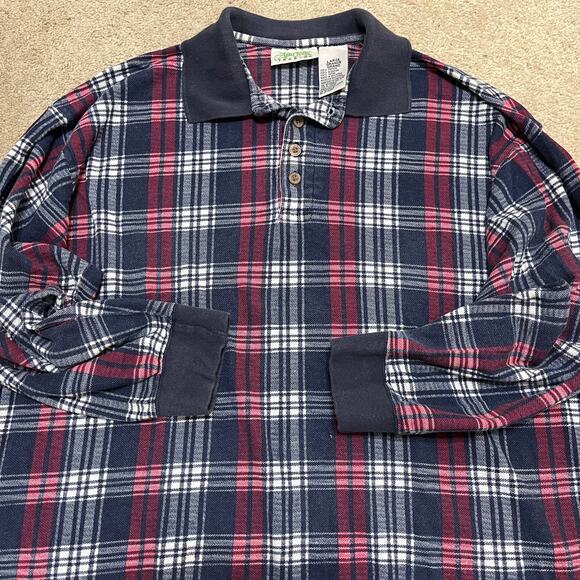 Ash Creek Trading Navy/Red Plaid Long Sleeve Polo Large - Picture 1 of 7